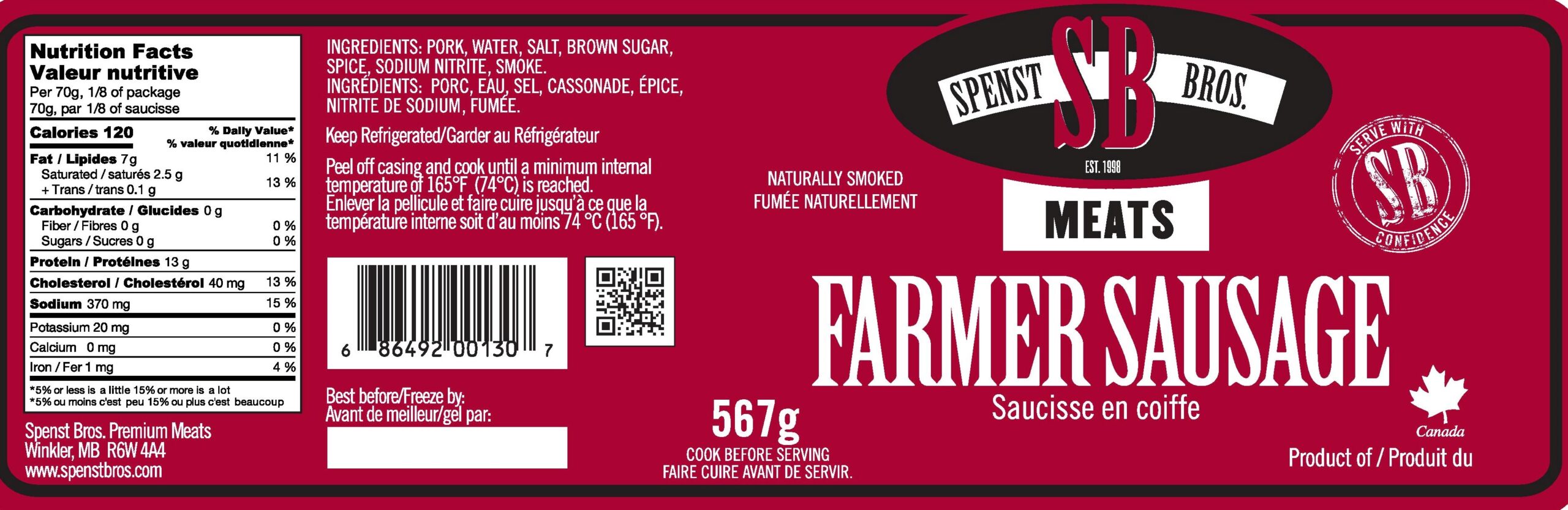 Farmer Sausage Spenst Bros. Premium Meats