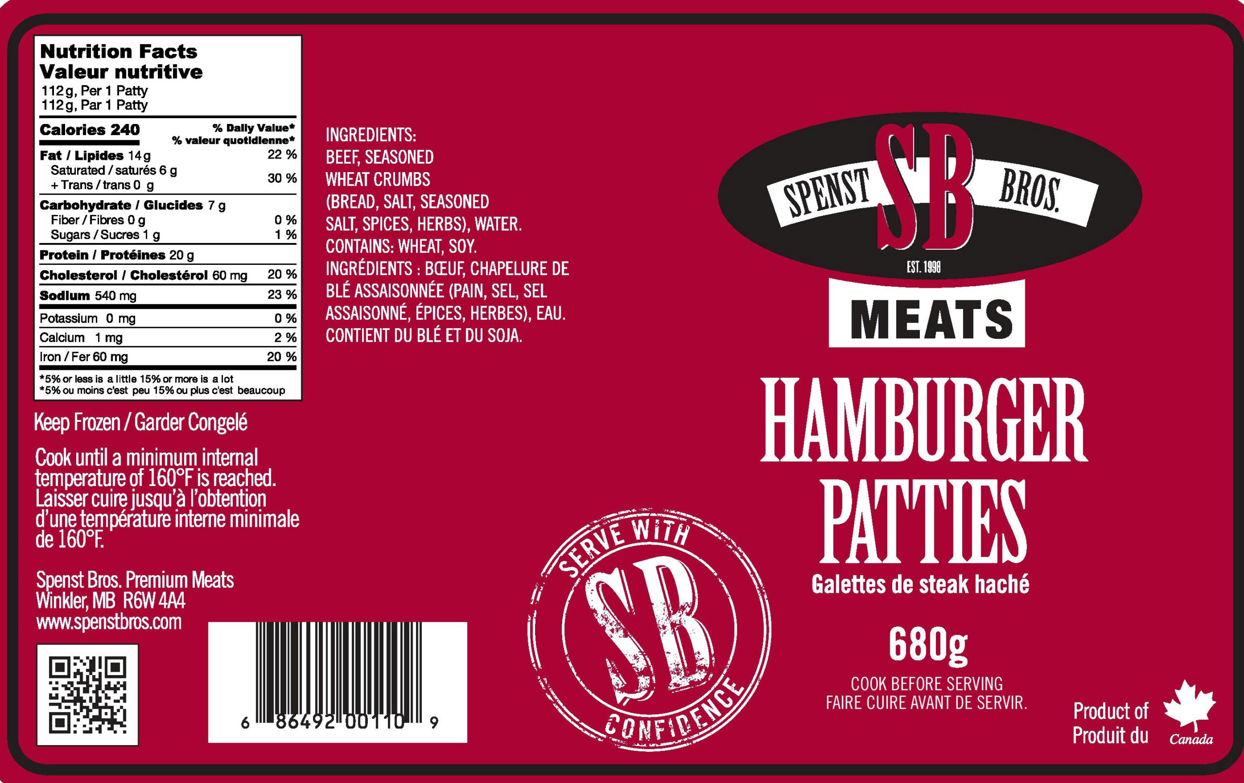 Hamburger Patties Spenst Bros. Premium Meats